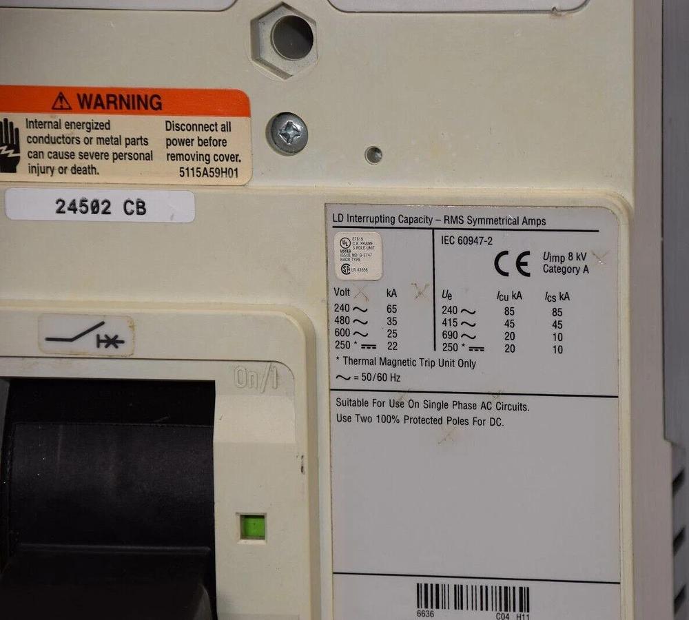 Used Cutler Hammer Breaker LD3500 LD35k 500 Amp 500A 6613C98G02 3pole 600vac  *read*