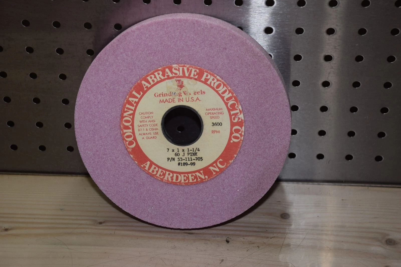Colonial Abrasive 53-111-705, 60 J Pink Grinding Wheel 7" x 1" x 1-1/4"