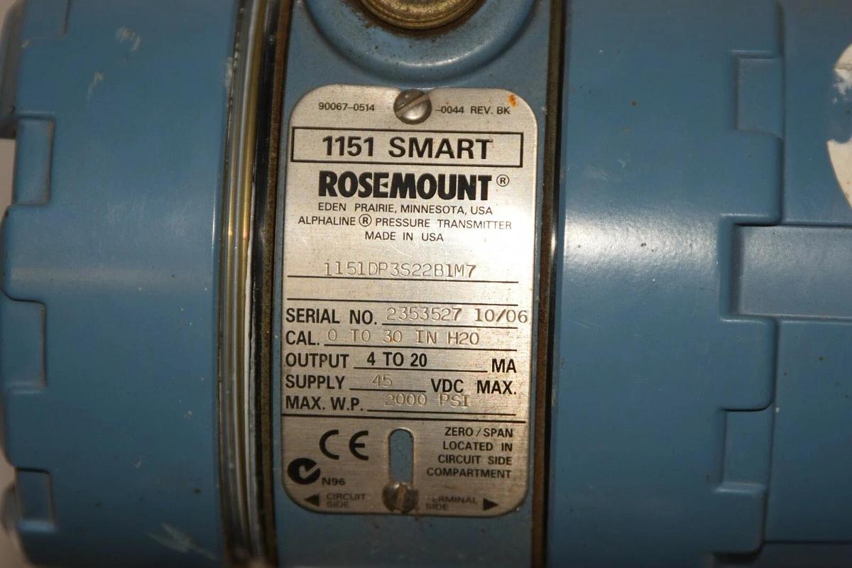 Used ROSEMOUNT 1151 1151DP3S22B1M7 0-30 IN H20 40-20MA 2000psi Pressure Transmitter