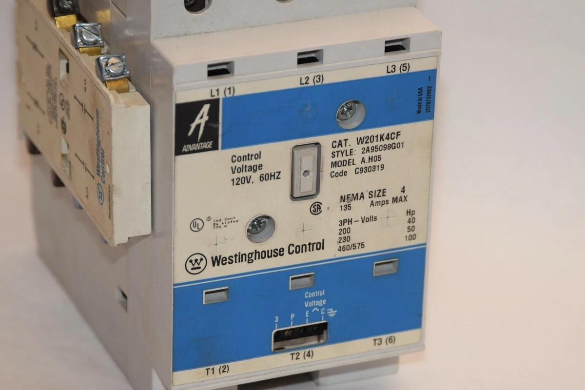 WESTINGHOUSE W201K4CF 120 Volt Control Voltage Nema Size 4 135A 460V Contactor
