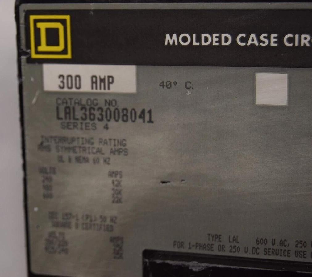 Used SQUARE D Circuit Breaker LAL363008041 300a 300 Amp 600v LA11021 1500a-3000a Trip