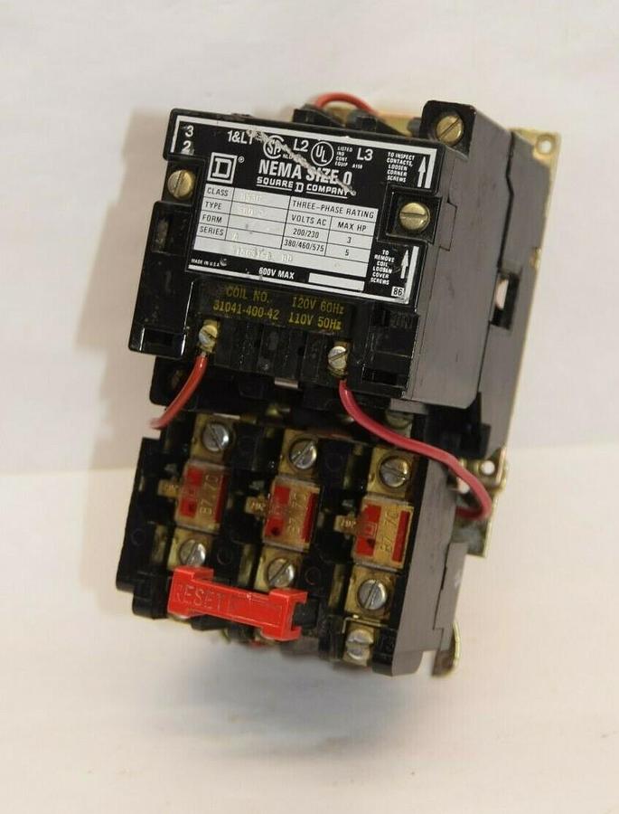 Used SQUARE D Starter 8536 SB0-2 SB02 SBO-2 SBO2 8536SB0-2 Size Sz 0 110/120v Coil