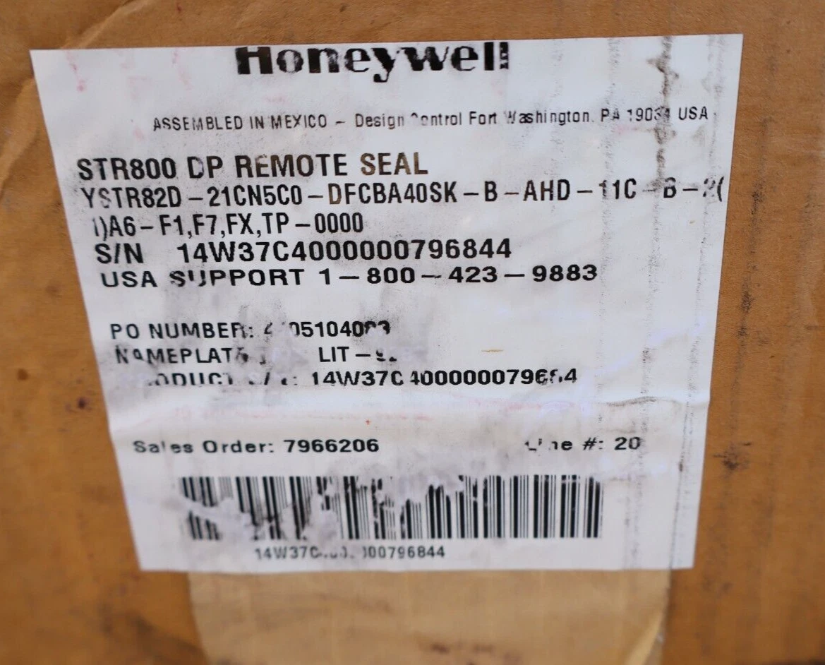 Honeywell STR800 DP Remote Seal YSTR82D-21CN5C0-DFCBA40SK-B-AHD-11C-B-21A6 NEW