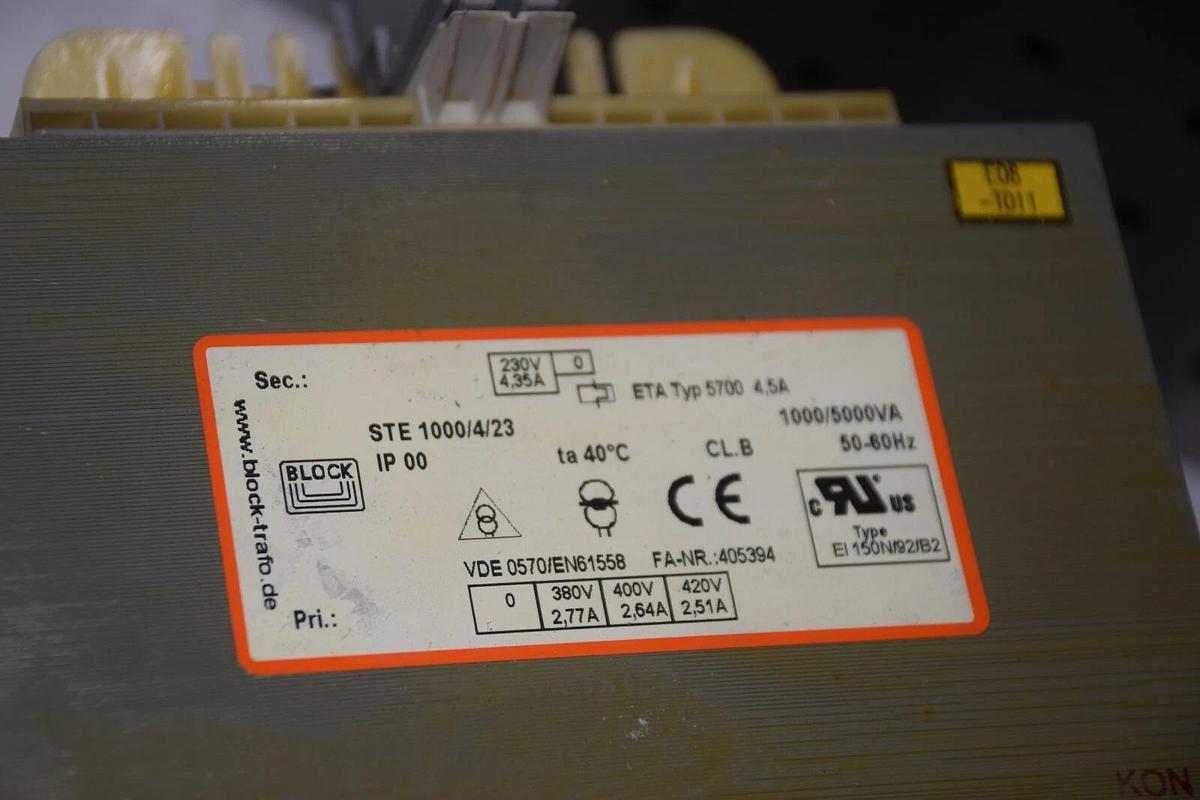 Used BLOCK TYPE 5700 STE1000/4/23 1000/5000VA 4,5A 50-60Hz TRANSFORMER