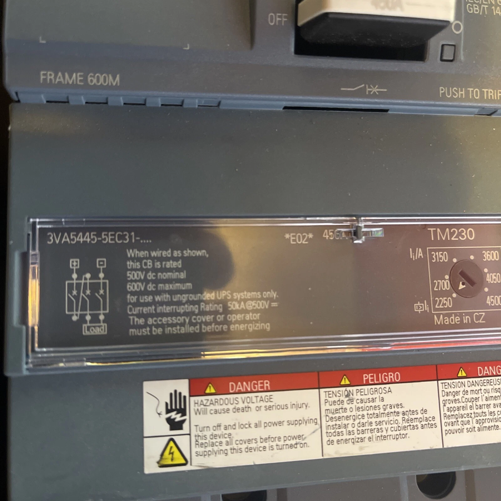 Siemens 450a Breaker 3VA5445-5EC31-0AA0 450 Amp 3VA5445-5EC31 0AA0