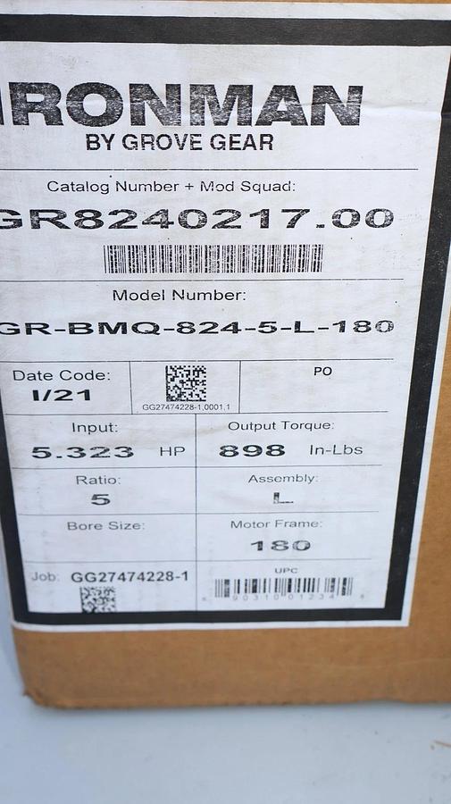 IronMan Grove Gear Box Gearbox Worm Speed Reducer GR-BMQ-824-5-L-180 5:1 LA NOS