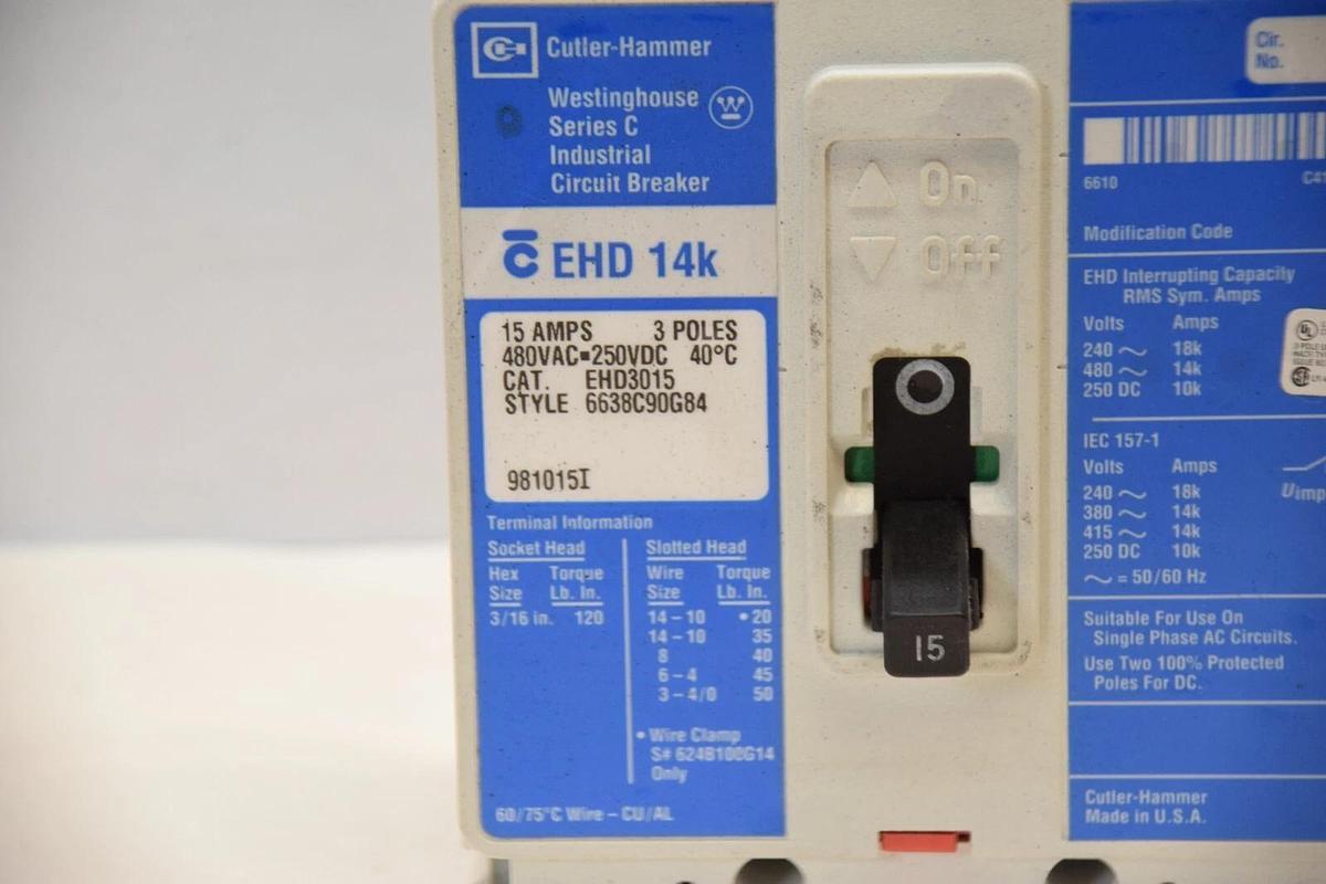 (New) CUTLER HAMMER / WESTINGHOUSE EHD3015 6638C90G84 15 Amp 3P Circuit Breaker