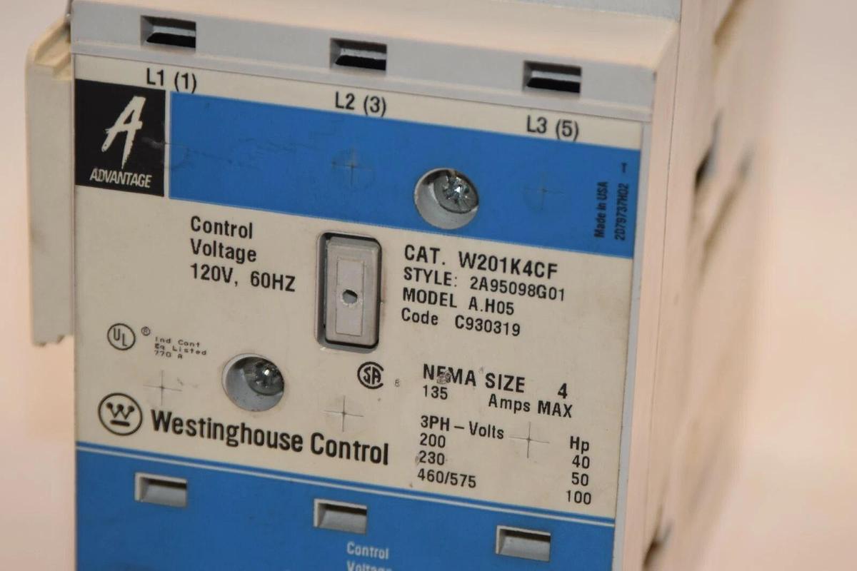WESTINGHOUSE W201K4CF 120 Volt Control Voltage Nema Size 4 135A 460V Contactor