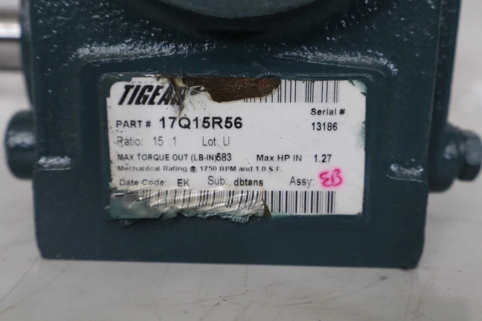 Refurbished Dodge Tigear Gear Box Speed Reducer 17Q15R56 1.27hp 1750rpm 7/8" Shft 15:1 Ratio