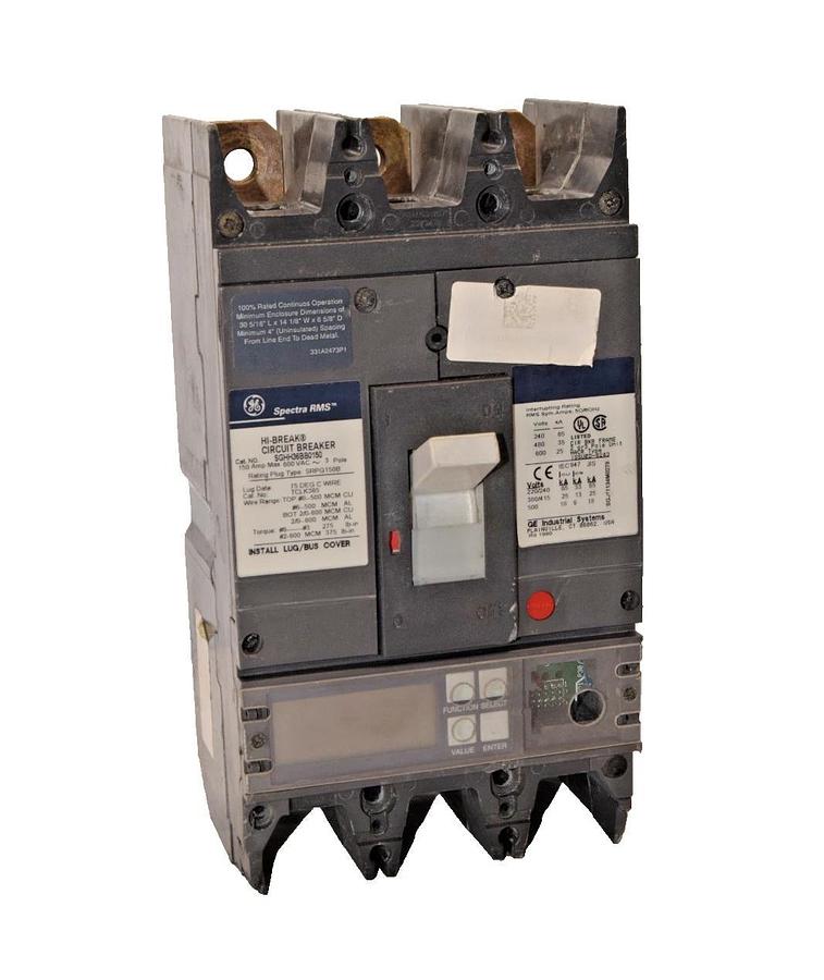 Used GE Spectra RMS Hi-Break Breaker 150A 150 Amp 600v 3p SGHH36BB0150 NO plug