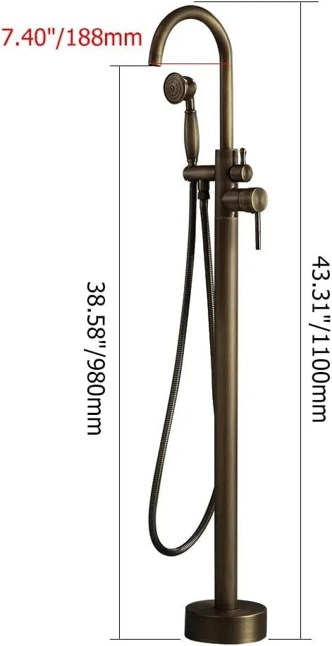 (NEW) LOVEDIMA X002IX1JC1 Antique Brass Freestanding Tub Faucet With Hand Shower