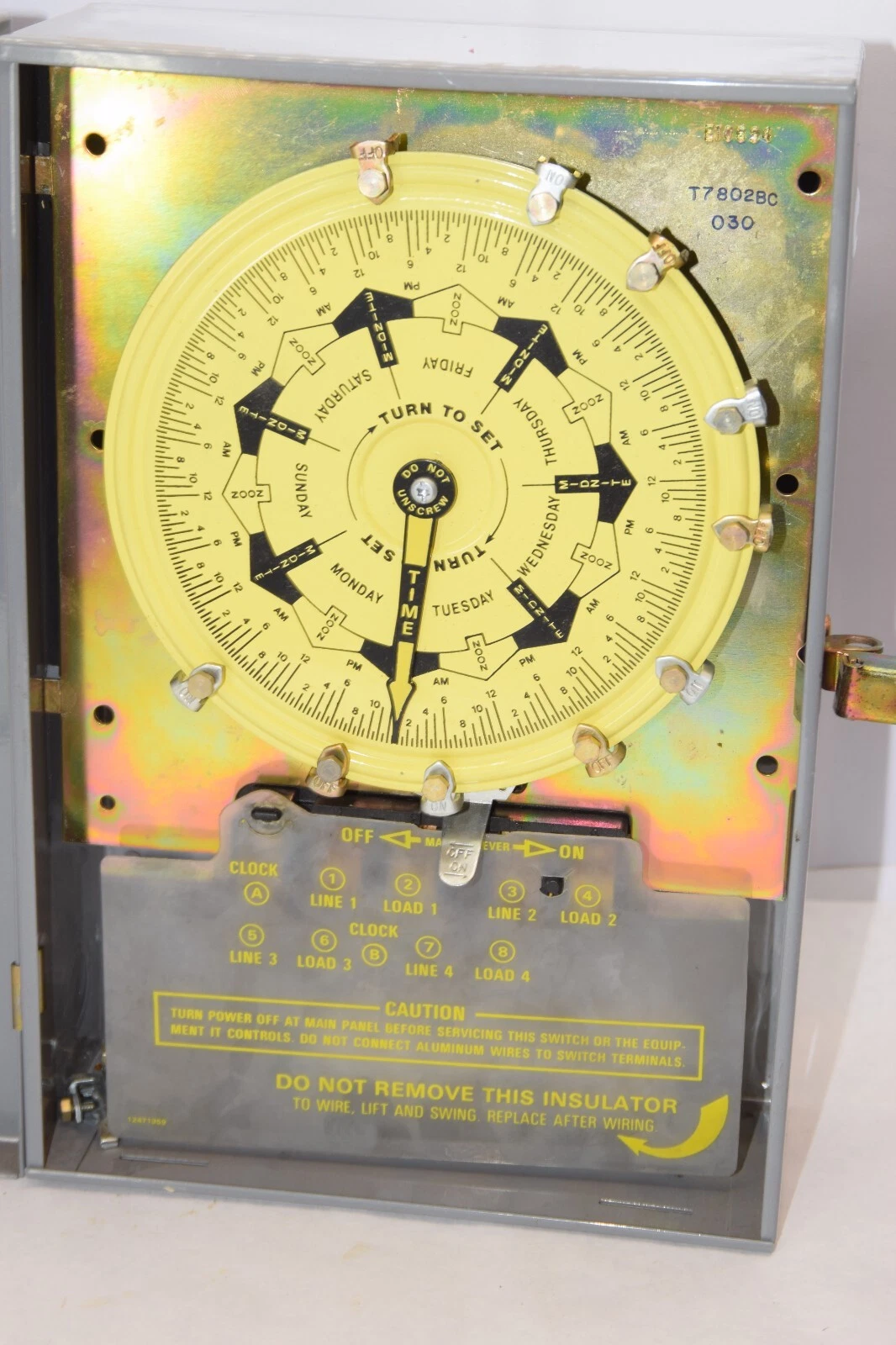 Used INTERMATIC T7802BC Electromechanical 7-Day Dial Timer W/Spring 480Vac 4Pole