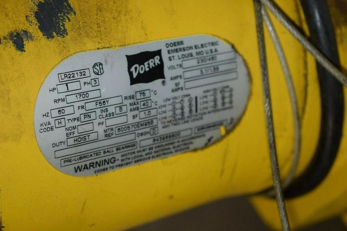 Used YALE 1/2 Ton Electric Chain Hoist KEL1/2-17LG15S1 1000lb 230/460v 3ph Trolley