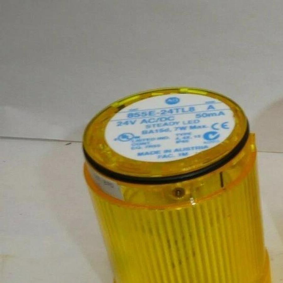 Used ALLEN BRADLEY 855E-24TL8 855E24TL8 24V 50mA Ser A Yellow Steady LED Stack Light