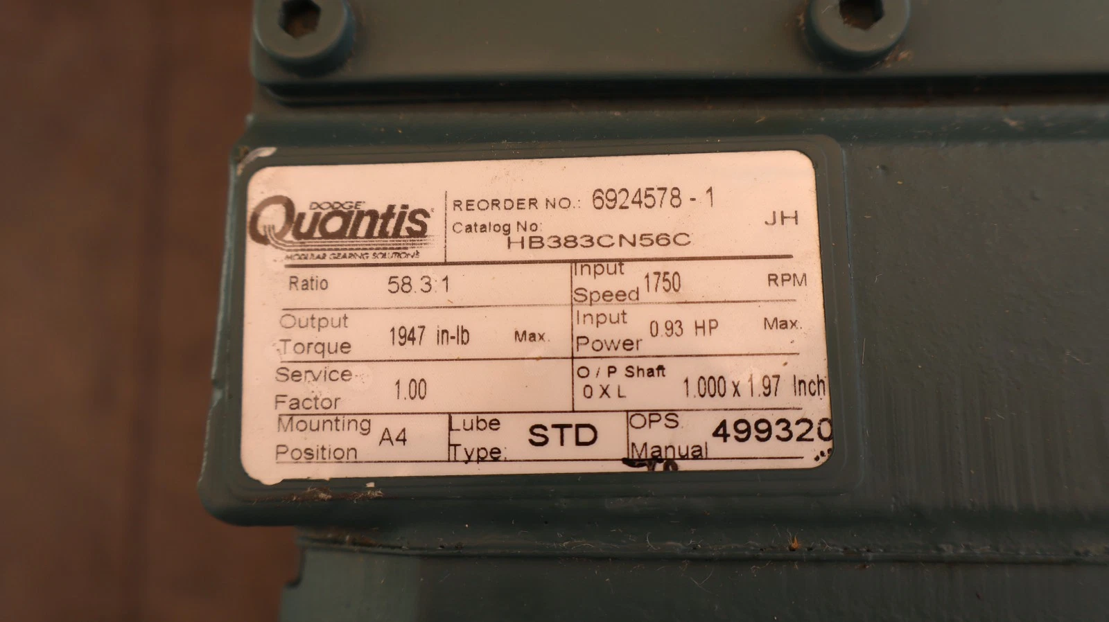 Dodge Quantis Gear Box Speed Reducer HB383CN56C 58.3:1 6924578-1 (New)