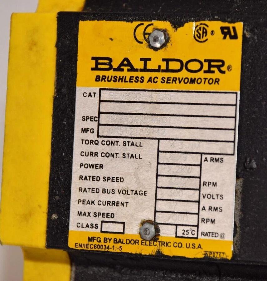 Used Baldor ABB Brushless AC Servo Motor BSM80C-475CF S2P196W049G1 4.3NM 2.2kW 300v
