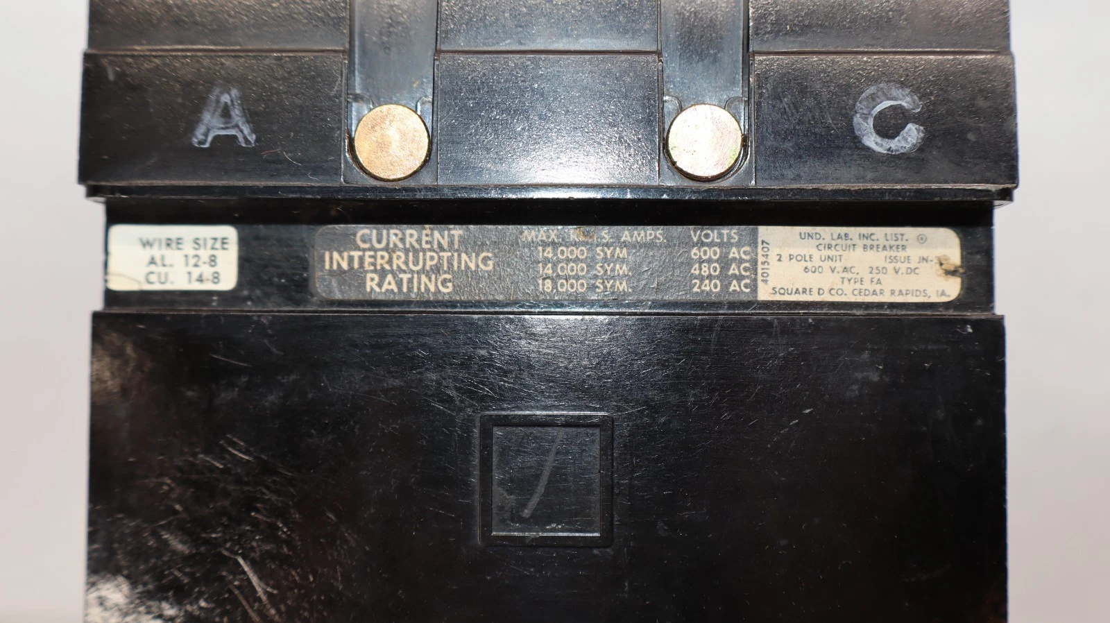 Used Square D 30A Circuit Breaker FA-26030-AC 2-Pole 30 Amp FA26030AC