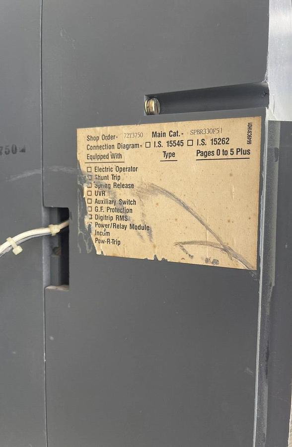 Westinghouse SPB100 3000A 3p 600V Pow-R-Way Breaker T51BLI, SPBR330F51, 3000 Amp