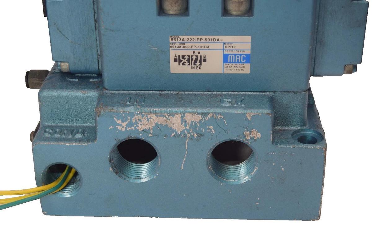 MAC VALVE 6613A-222-PP-501DA , 6613A-000-PP-501DA 85-105psi Pneumatic Valve NOS