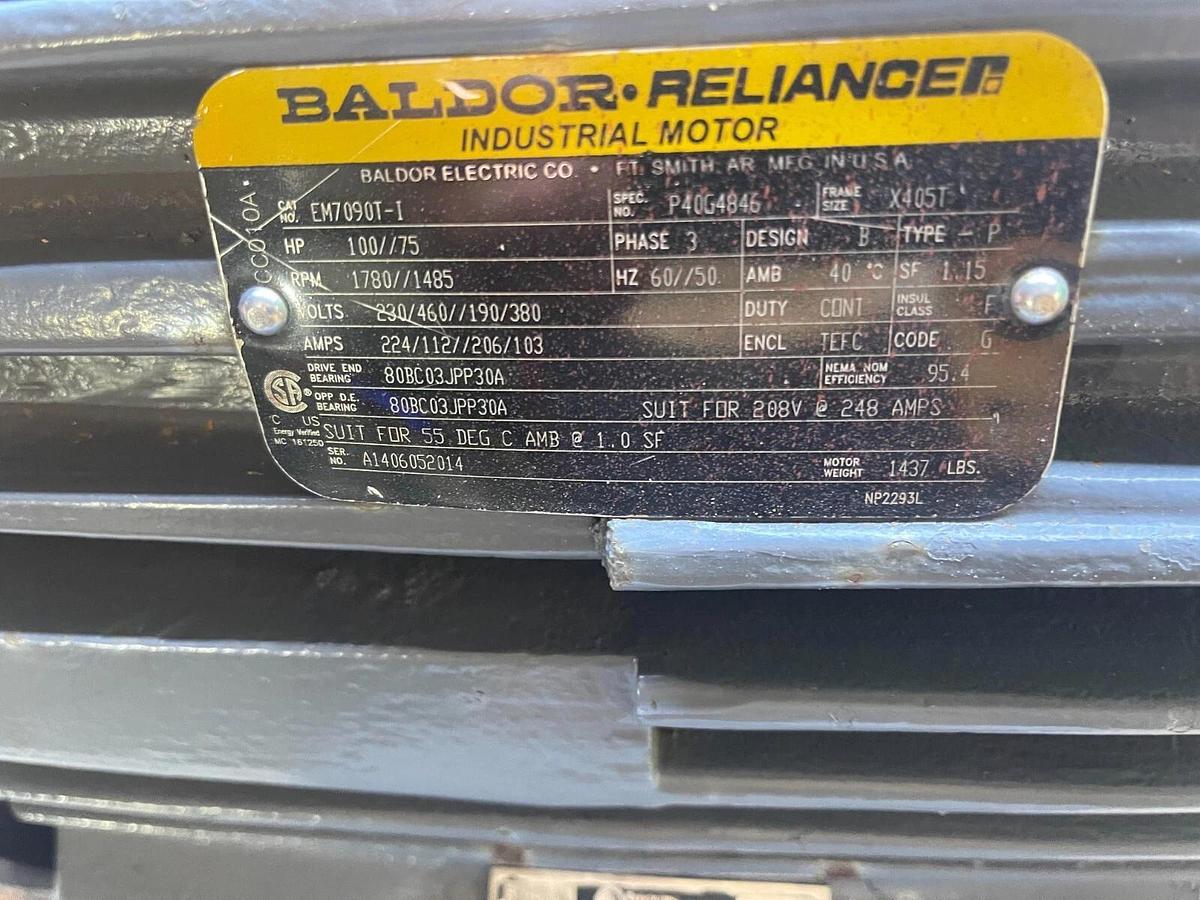 Baldor Reliance Industrial Motor EM7090T-I EM7090TI 100hp 3ph 230/460v Refurb