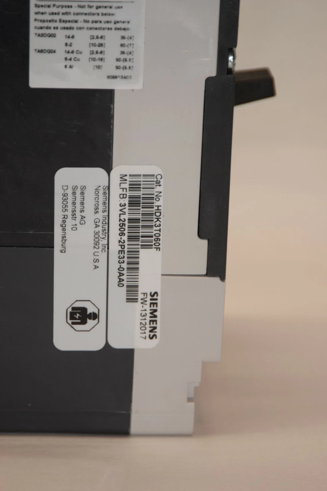 SIEMENS VL Circuit Breaker 3VL2506-2PE33-0AA0 60A 60 A Amp 3P HDK3T060F NEW