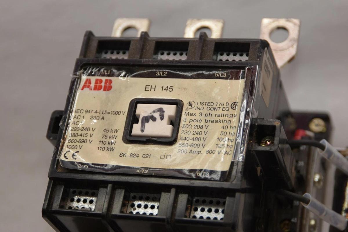 Used ABB 123109016-001 EH145C-YL11 EH145 200A 200 Amp 125Hp 24Vdc Coil Contactor