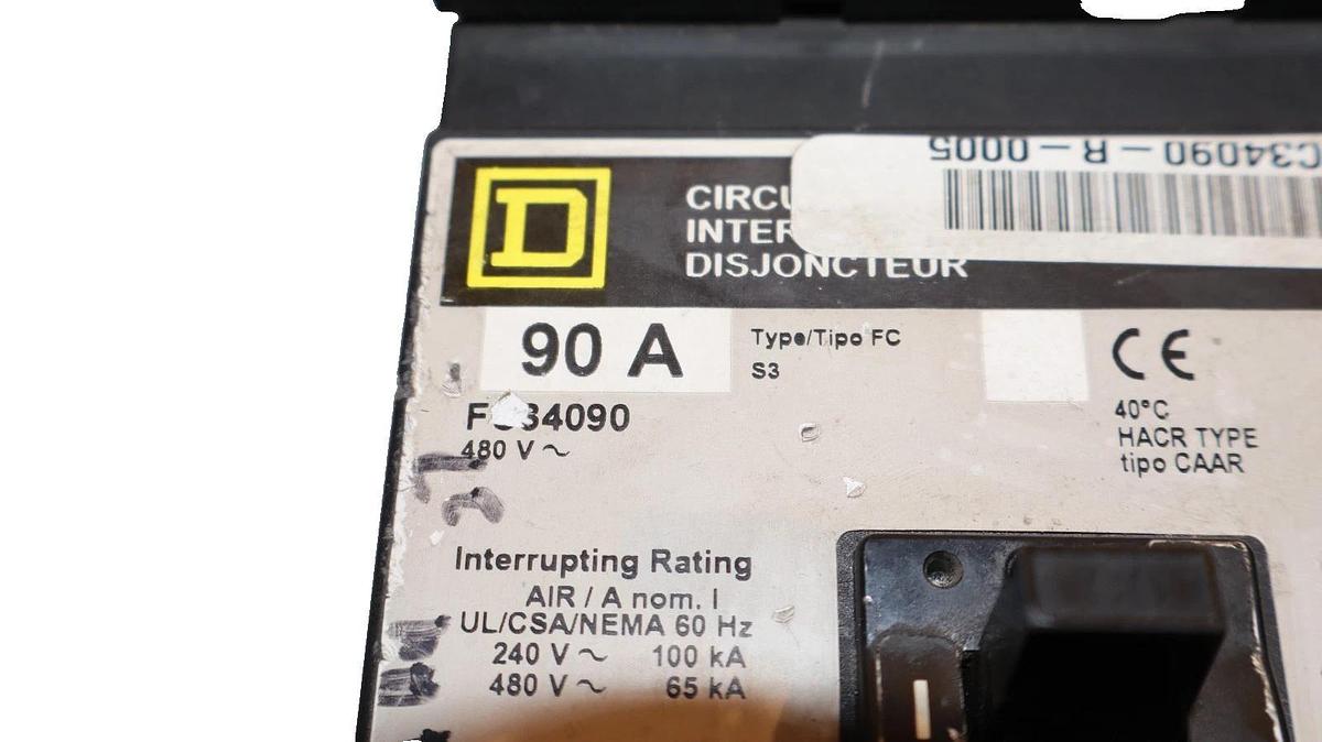 Used Square D Circuit Breaker 90A 90 Amp FC34090 480VAC