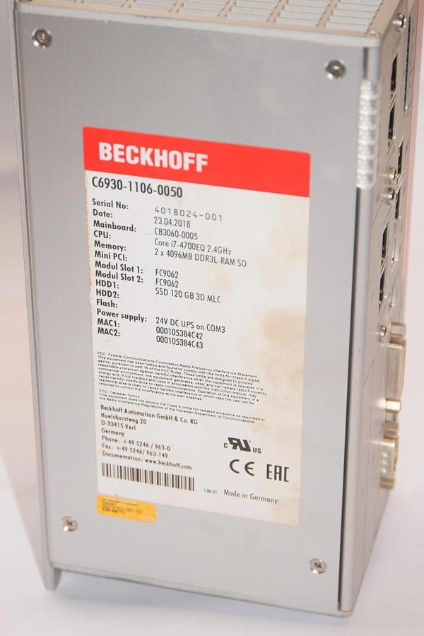 Used BECKHOFF C6930-1106-0050 CB3060-0005 Cor i7 24Vd Industrial PC