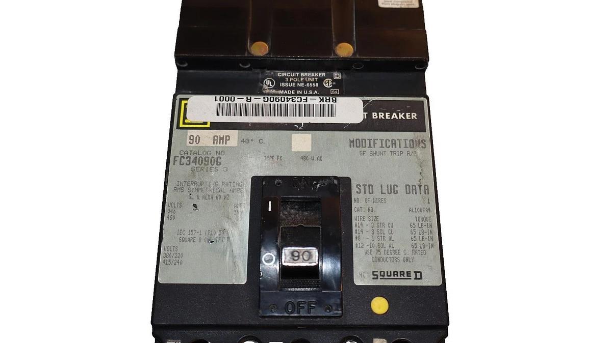 Used Square D 90A 90 Amp Circuit Breaker FC34090G Series 3 Shunt Trip 480VAC