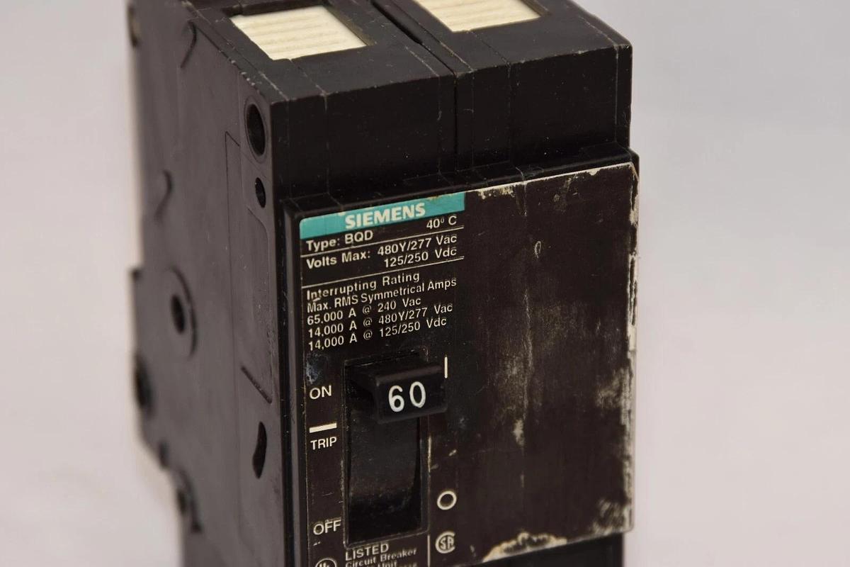 Used SIEMENS BQD 60A 60 Amp 2Pole Bolt-On Circuit Breaker