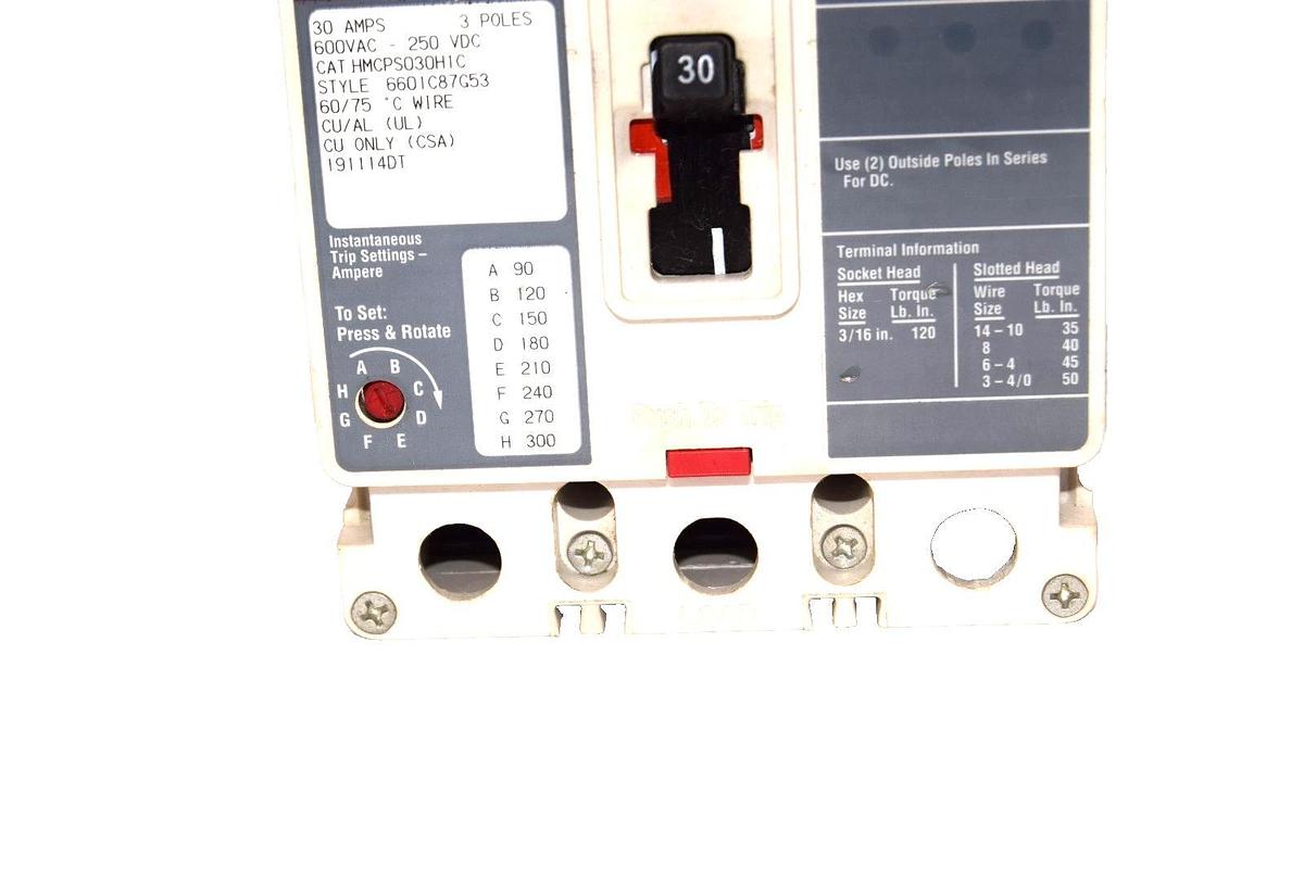 Used Westinghouse 30a Circuit Breaker 3p HMCPS030H1C 600Vac 30amp 30 Amp 3pole