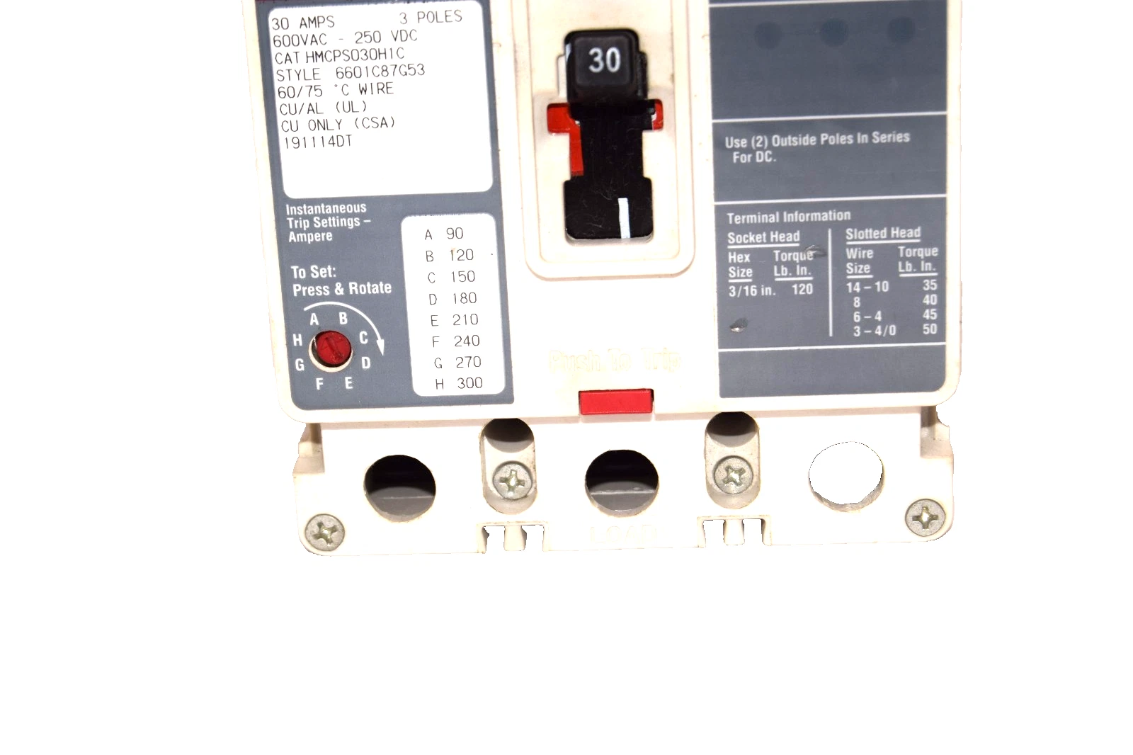 Used Westinghouse 30a Circuit Breaker 3p HMCPS030H1C 600Vac 30amp 30 Amp 3pole