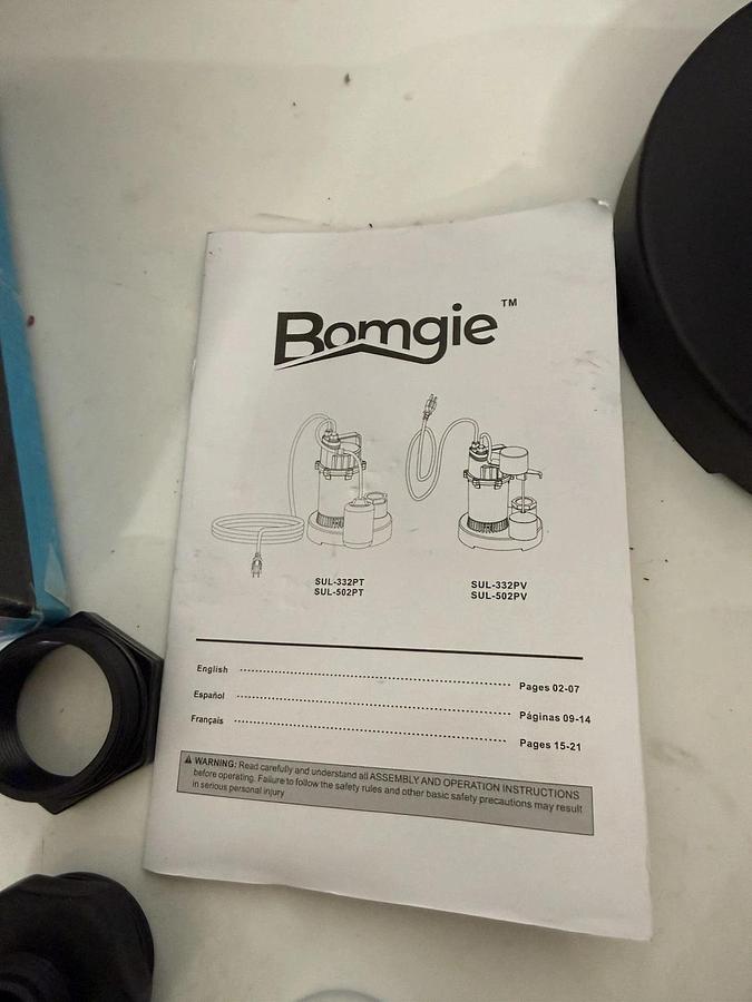 BOMGIE 1/3HP Sump Pump Submersible Vertical Float Switch SUL-332PV 115v 2510gph