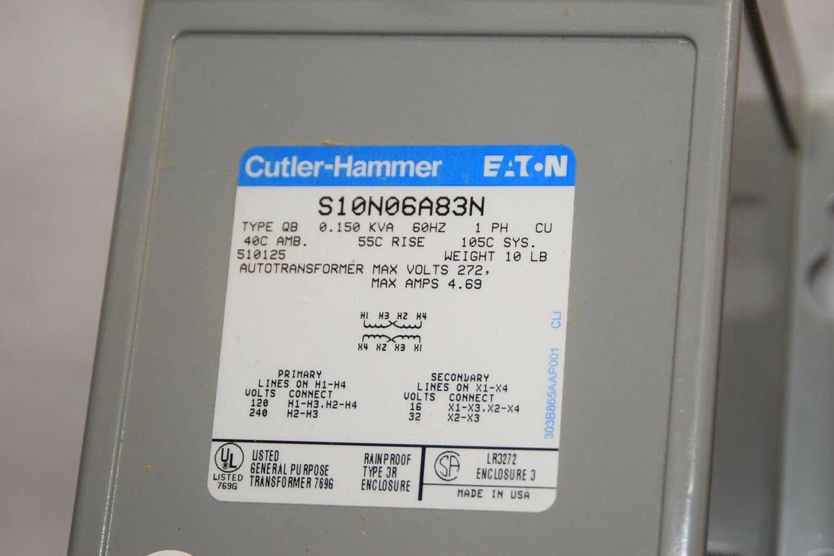 (NEW) EATON CUTLER HAMMER S10N06A83N 1 Phase 60Hz 120/240V  Transformer