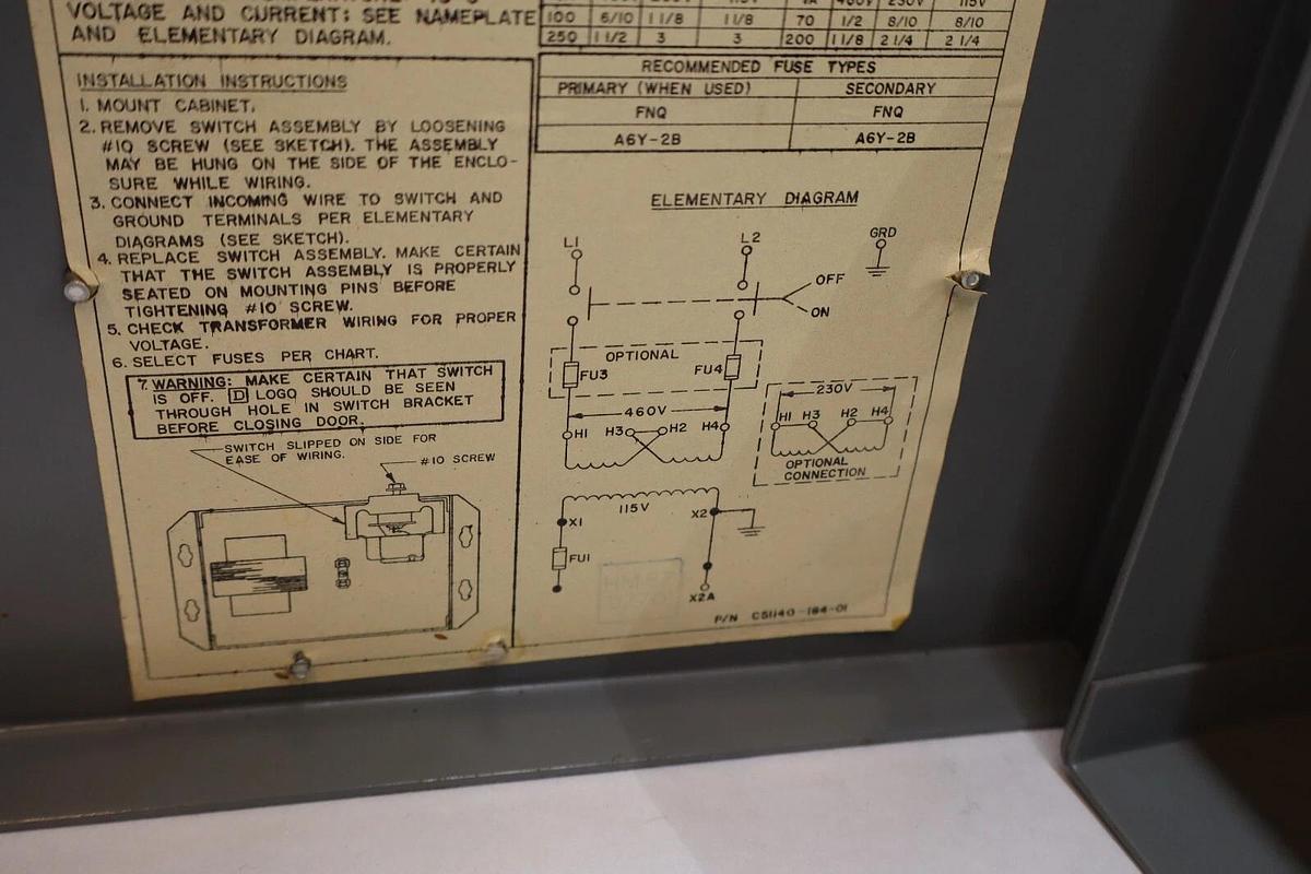 Used SQUARE D SK5271M Series A Class 9070 Transformer Disconnect