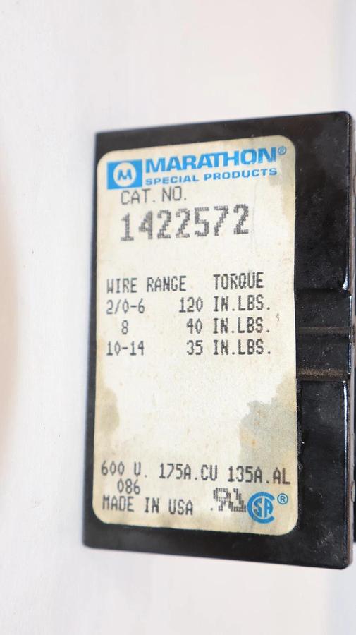 Used MARATHON 1422572 600V 175A 2P Terminal Block