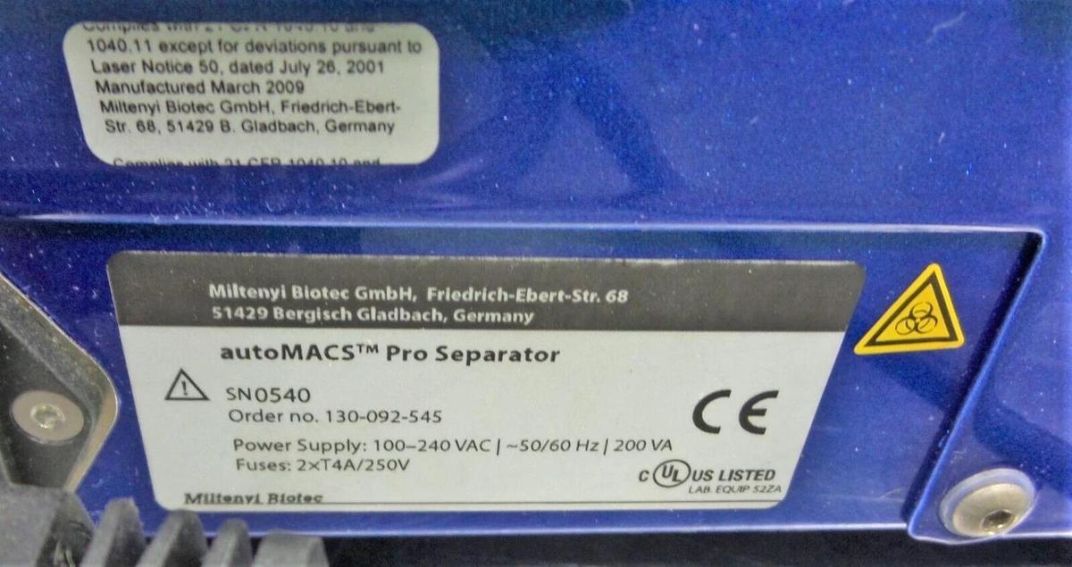Used Miltenyi Biotec autoMACS Pro Separator 130-092-545 w/ MACS Mini-sampler