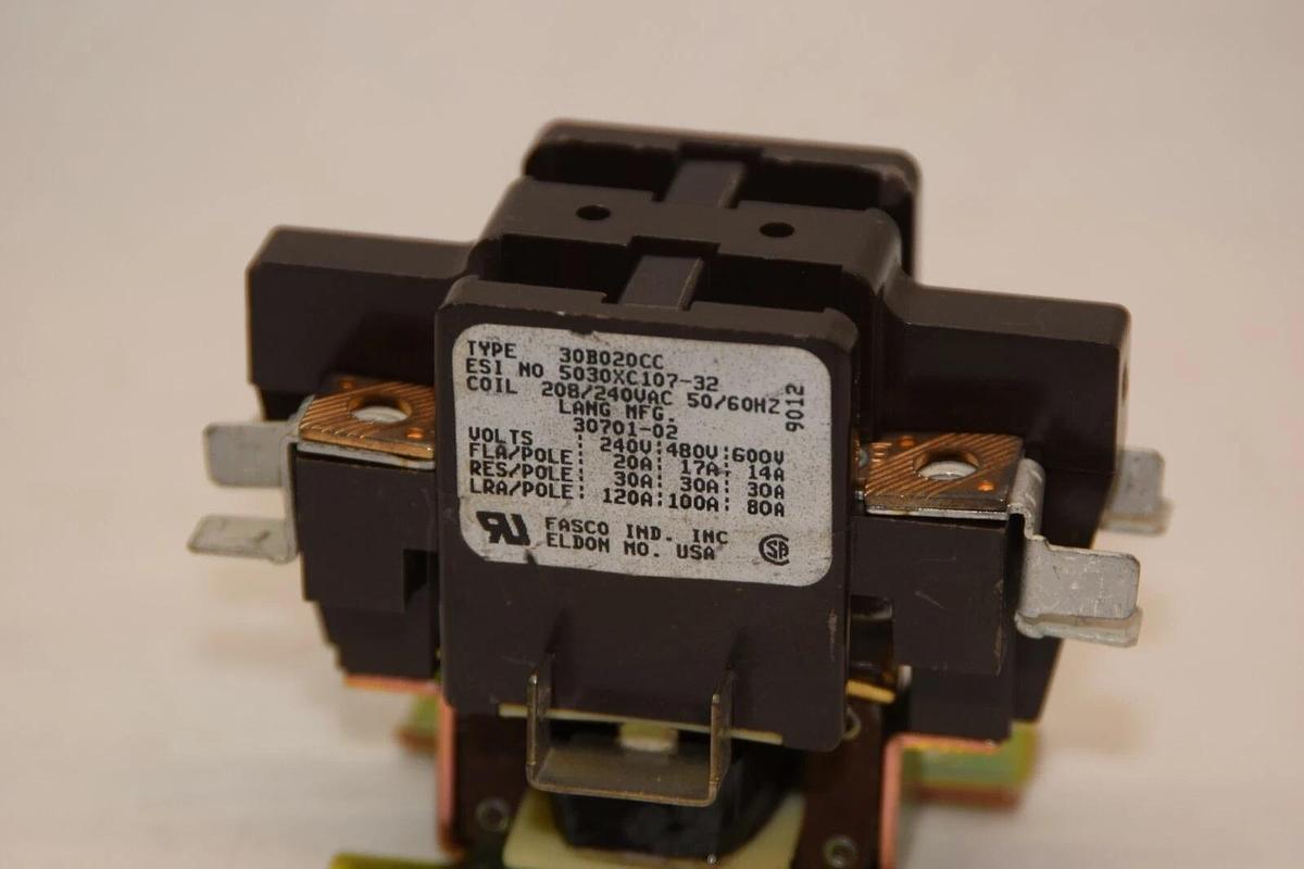 Fasco Contactor 30B020CC 208/240Vac 50/60Hz Coil Contactor