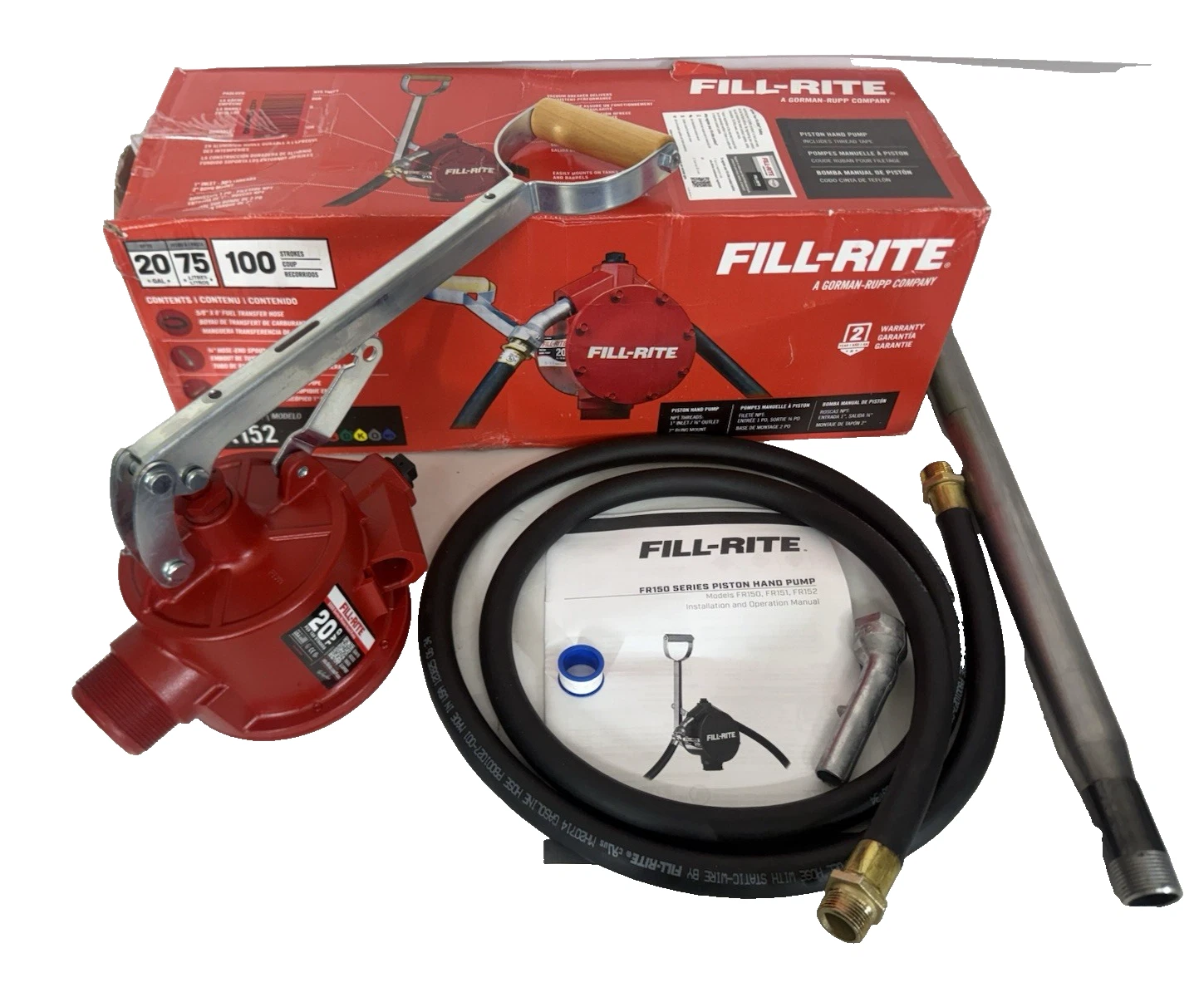 Fill-Rite FillRite 5200 Series Piston Hand Pump Hose & Nozzle FR152 20Gal (NEW)