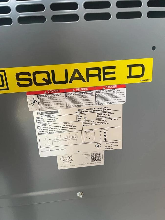 Square D Dry Type Transformer EX225T1755H 225kVA 225 kVA 3ph 480v 380y/220 (NEW)