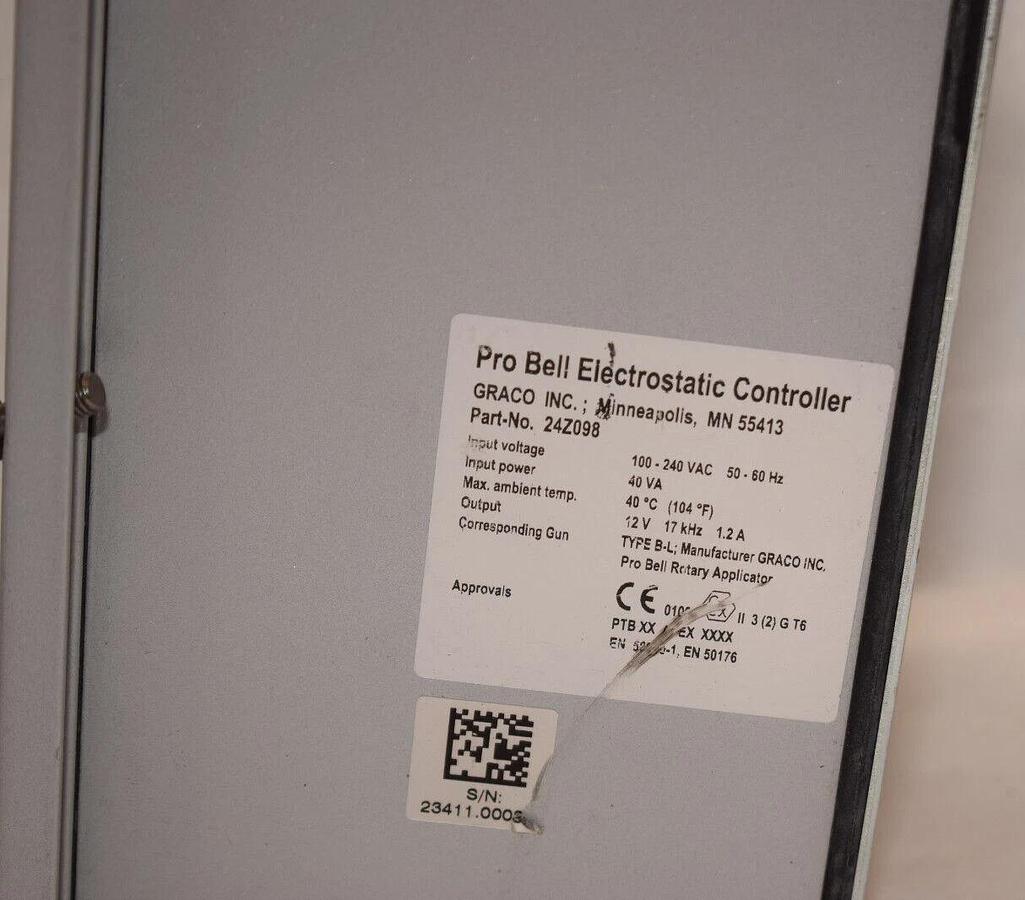 Used GRACO Pro Bell Electrostatic Controller 24Z098 100-240v Input: 40va Output: 12v