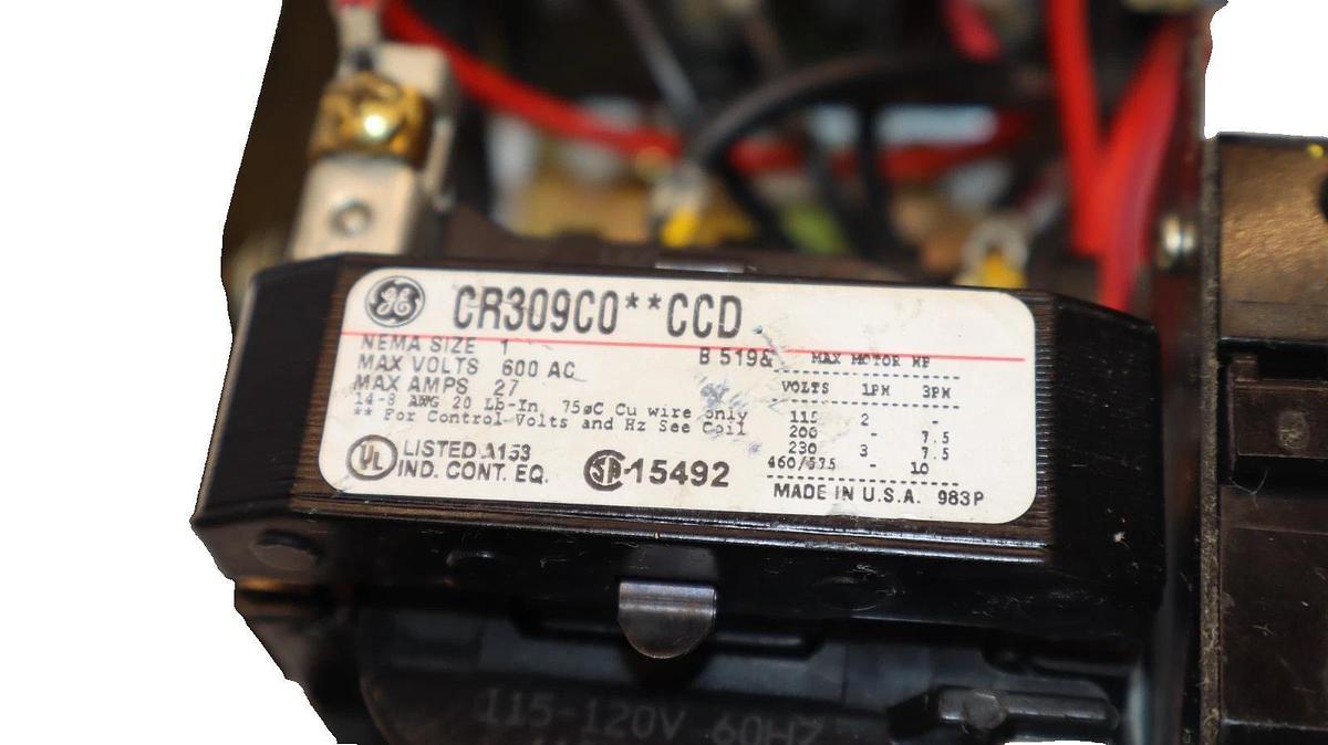Used General Electric Reversing Starter Size Sz 1 CR309C0**CCD 600Vac 27A 120v coil