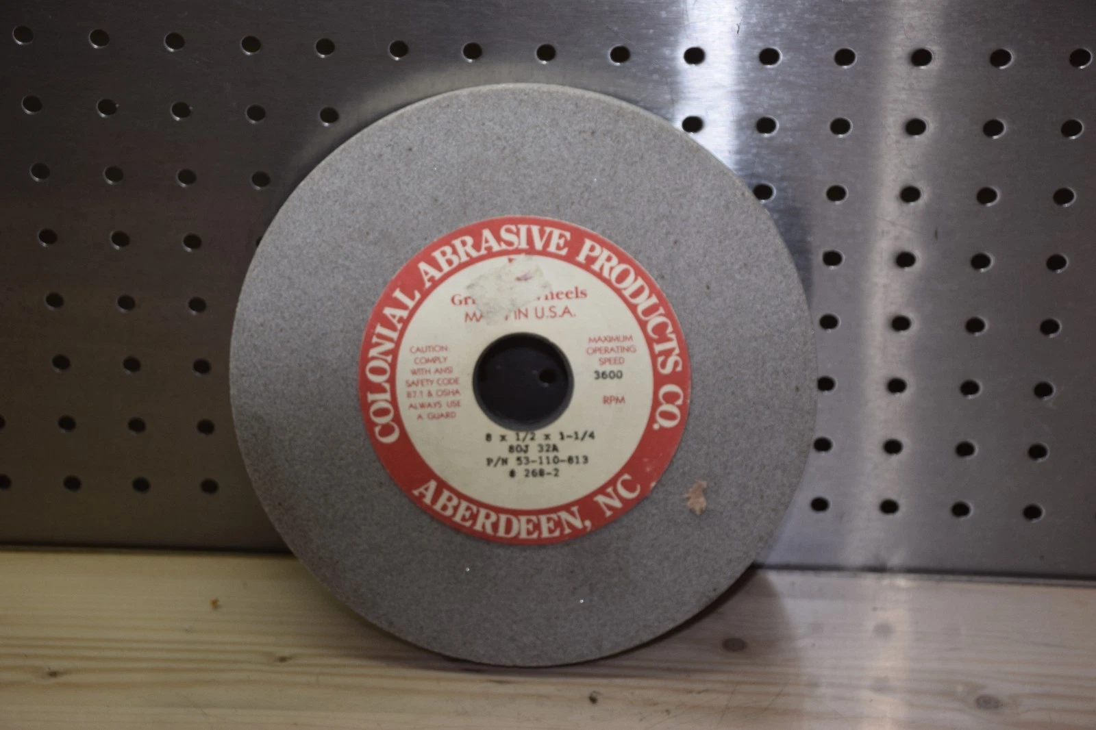 Colonial Abrasive 53-110-813, 80J 32A Grey Grinding Wheel 8" x 1/2" x 1-1/4"