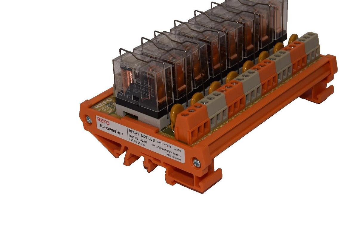 Used REFO RJ-OR08-SP , RJOR08SP 24Vdc 16A 8-Channel Relay Module
