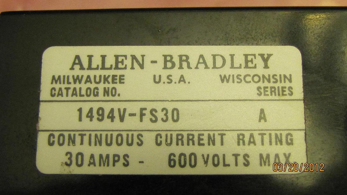 Used ALLEN BRADLEY FUSE BLOCK 1494V-FS30 1494V FS30 1494VFS30 30A 30 A AMP