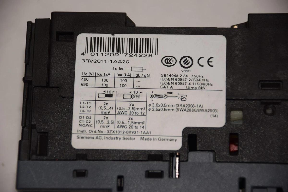 Used SIEMENS 3RV2011-1AA20 1,1-1,6A MOTOR PROTECTION CIRCUIT BREAKER