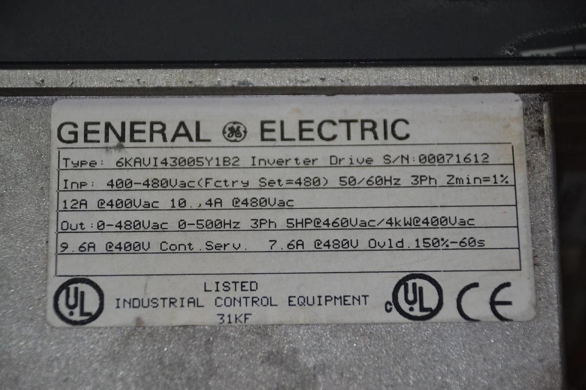 Used GE General Electric inverter drive 6KAVI43005Y1B2 5hp 480v 3ph