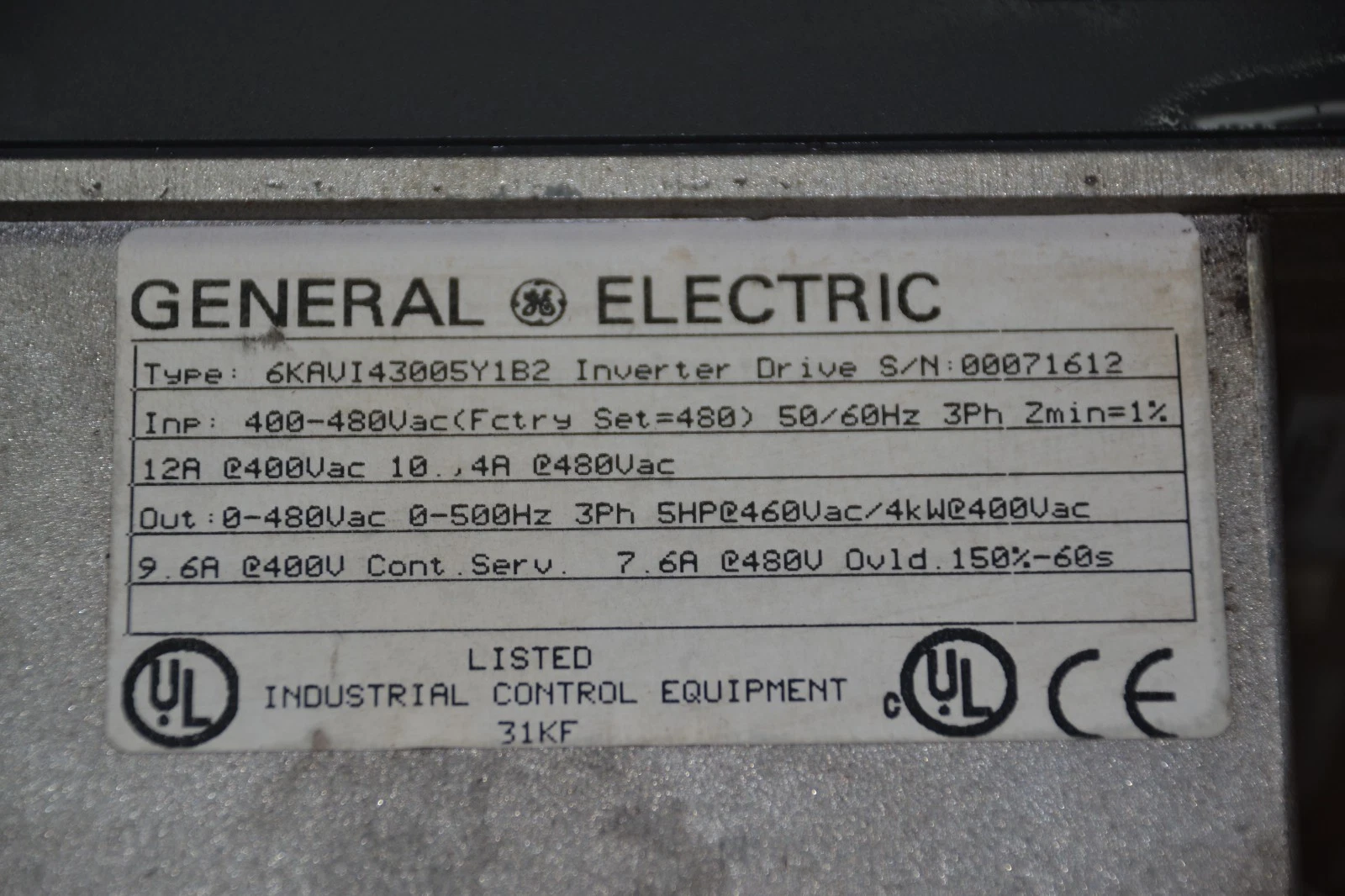 Used GE General Electric inverter drive 6KAVI43005Y1B2 5hp 480v 3ph