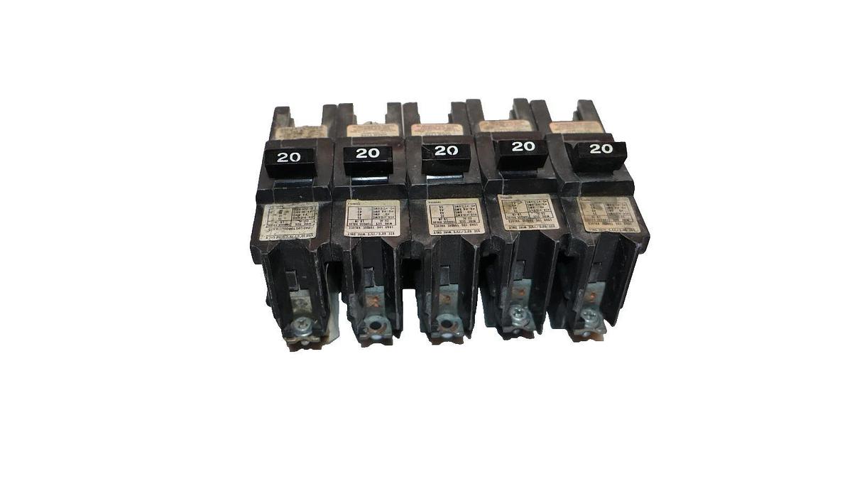 Used (Lot of 5) Federal Pacific 20 Amp 20A Single Pole Bolt on Breaker NBSWD120-U