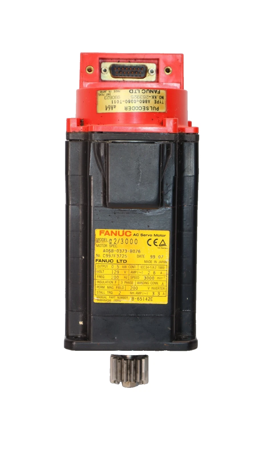 Used FANUC A2/3000 A06B-0373-B076 Servo Motor w/ Encoder A860-0360-T011 3ph .5kw